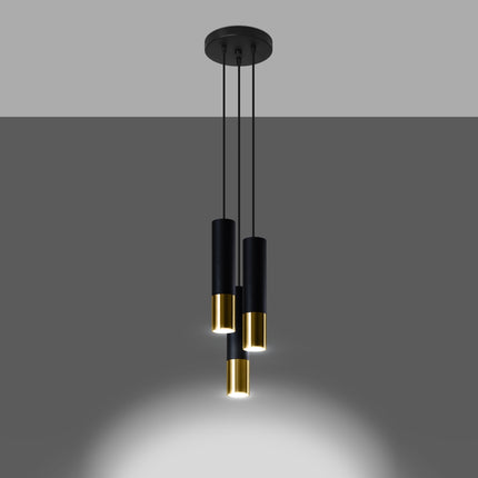 Suspension Duo Metallic allumée, faisceaux GU10 orientés vers le bas
