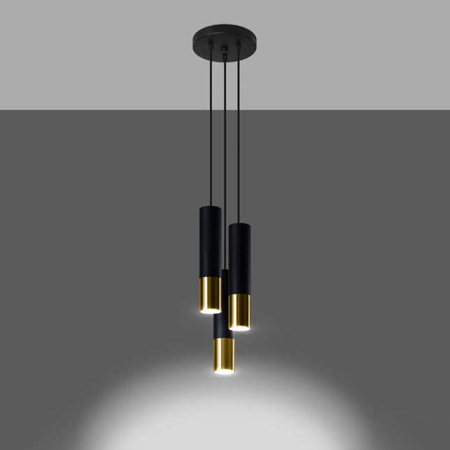 Suspension Duo Metallic allumée, faisceaux GU10 orientés vers le bas