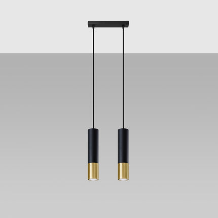 Suspension double tube en acier noir mat et laiton doré Duo Metallic, vue de face