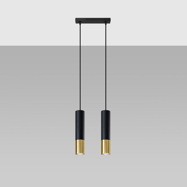 Suspension double tube en acier noir mat et laiton doré Duo Metallic, vue de face