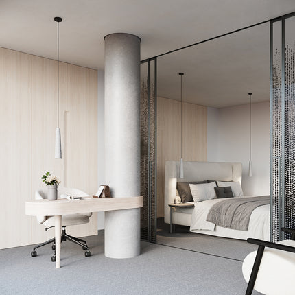 Vue d'ensemble d'une chambre avec les suspensions Electra grise et noire