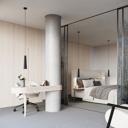 Vue d'ensemble d'une chambre avec la suspension Electra noire