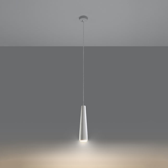 Suspension Electra en céramique blanche allumée, faisceau chaud dirigé vers le bas