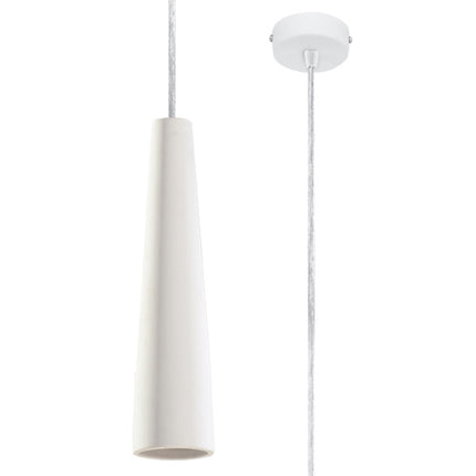 Détail du fût conique en céramique blanche et de la rosace de la suspension Electra
