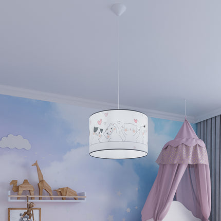 Suspension enfant Chat 40 cm allumée dans une chambre d'enfant en ambiance tamisée