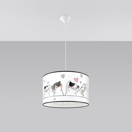 Suspension enfant Chat 40 cm, vue de face avec câble et rosace conique blanche