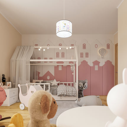 Suspension Enfant Hiboux 40 cm, allumée, gros plan sur la lumière diffusée