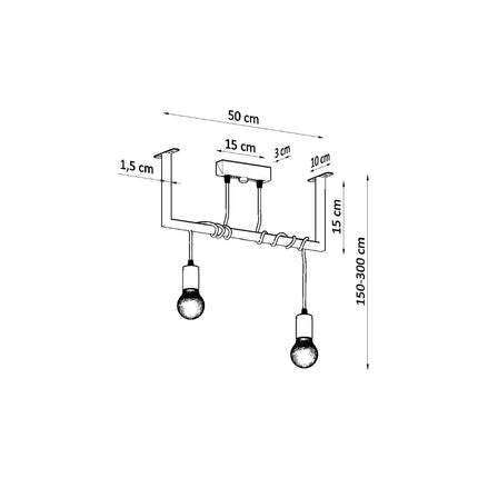 Schema des dimensions de la suspension Entrelacs 2 lumieres, barre de 50 cm