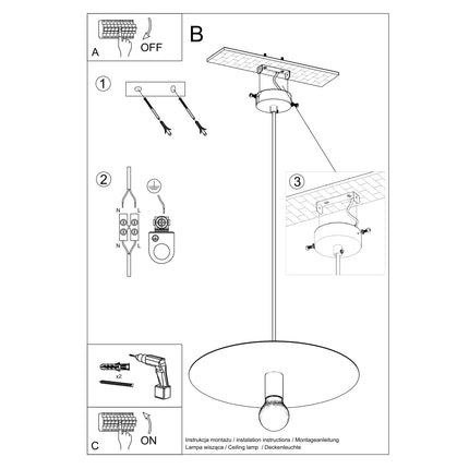 Schema d'installation au plafond de la suspension Flavio disque plat blanc