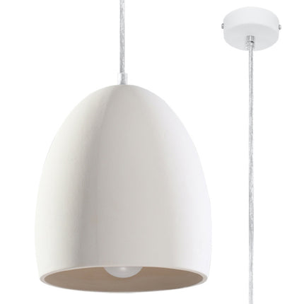 Suspension Flawius en céramique blanche mate, dôme arrondi et platine de plafond blanche