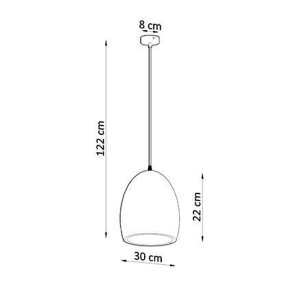 Schéma des dimensions de la suspension Flawius : abat-jour 30 cm, hauteur 122 cm, platine 8 cm