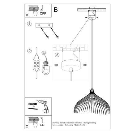 Notice d'installation illustree de la suspension Fleur a cage filaire a fixer au plafond