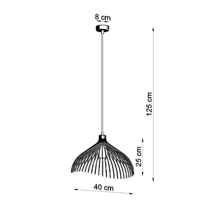 Schema technique cote de la suspension Fleur a cage filaire indiquant les dimensions et la platine