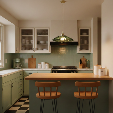 Suspension cuivre & verre fleur Vert