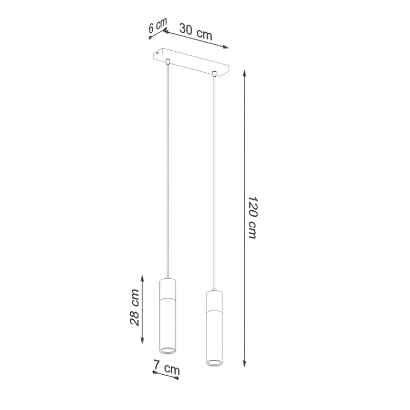 Dimensions Suspension Fusion Minimaliste 2 Spots en Béton et Bois Gris
