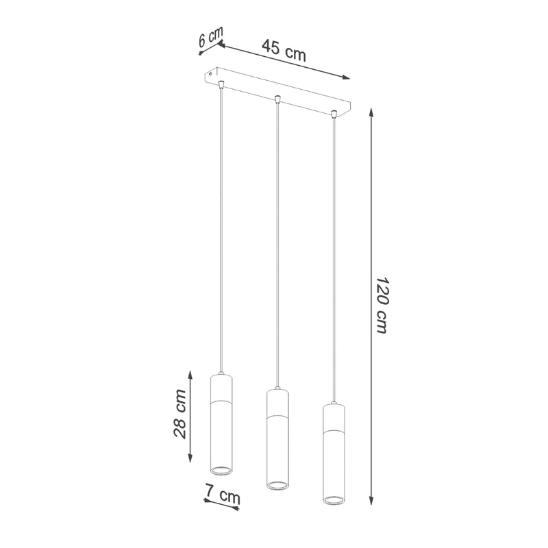 Dimensions Suspension Fusion Minimaliste 3 Spots en Béton et Bois Gris