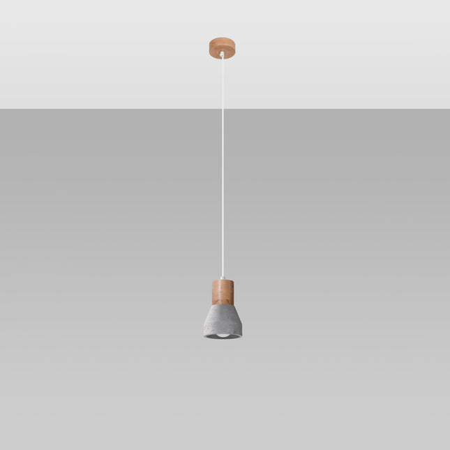 Suspension Fusion Naturelle en béton gris et bois naturel, présentée en packshot sur fond neutre