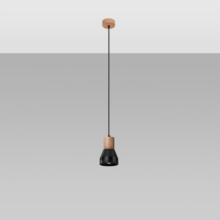 Suspension Fusion Naturelle en béton noir et bois naturel, présentée en packshot sur fond neutre