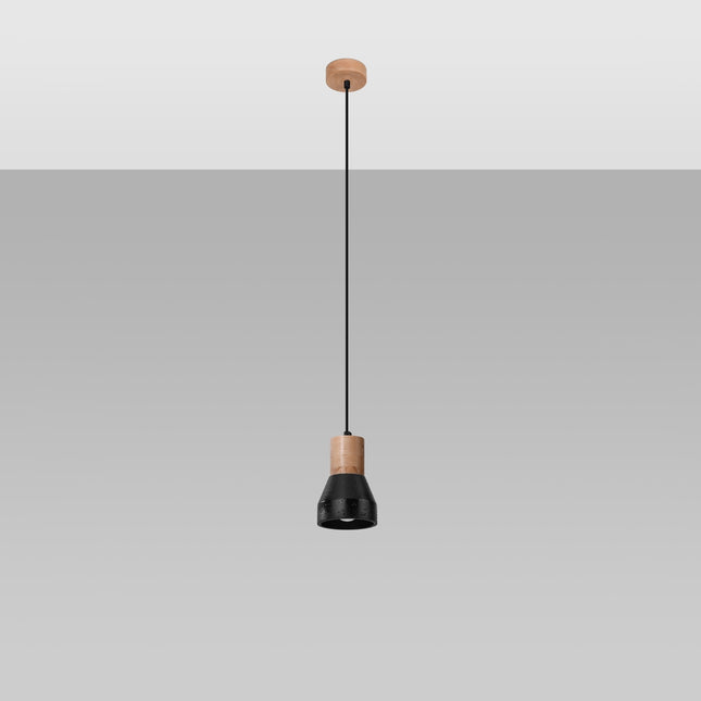 Suspension Fusion Naturelle en béton noir et bois naturel, présentée en packshot sur fond neutre