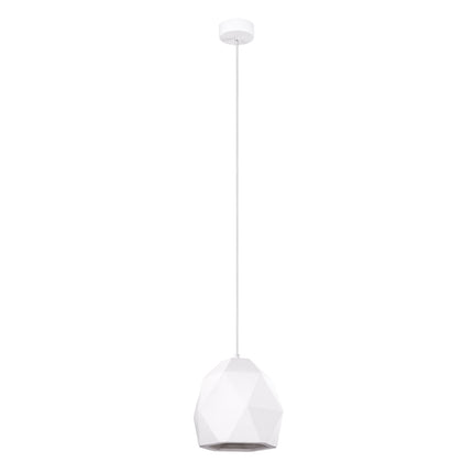 Suspension géométrique en céramique blanche à facettes, culot E27, vue de face sur fond blanc