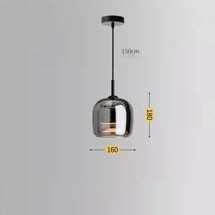 Schéma de la suspension globe en verre fumé avec câble de 150 cm et abat-jour 16 x 18 cm