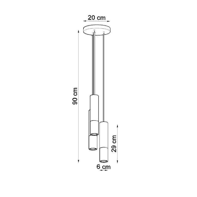 Dimensions Duo Cascade Pendant Light with 3 Black and Copper Metallic Tubes