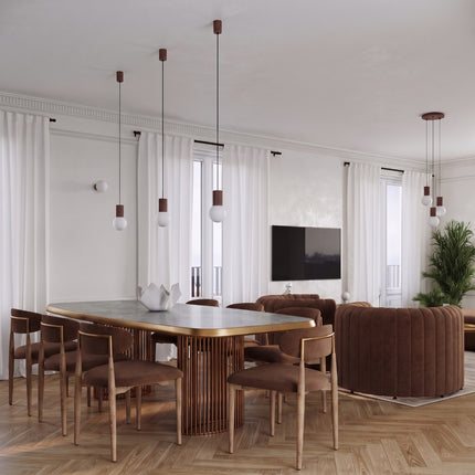 Suspension Halo 1 brun chocolat au-dessus d'un îlot de cuisine