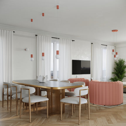 Suspension Halo 1 pêche, détail de la fixation au plafond et du câble