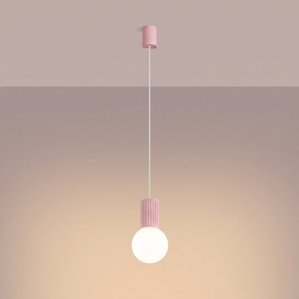 Suspension Halo 1 rose poudré, lumière allumée, diffusion du verre opalin