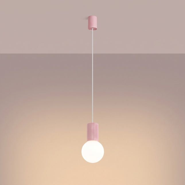 Suspension Halo 1 rose poudré, lumière allumée, diffusion du verre opalin