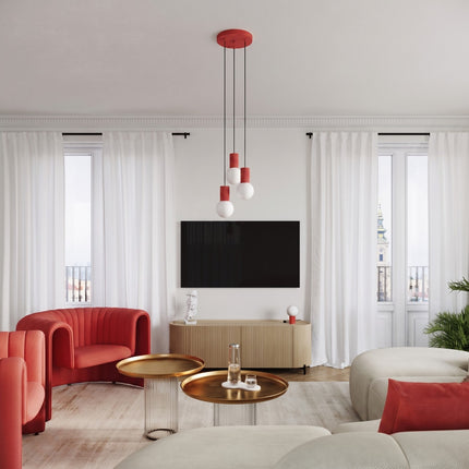 Suspension Halo 1 rouge vif au-dessus d'une table à manger