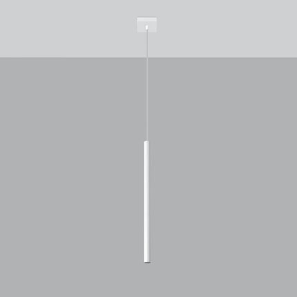 Suspension Halo 1, fin tube en acier blanc suspendu au plafond par un câble fin
