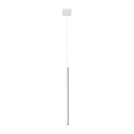 Vue de face de la suspension Halo 1 blanche sur fond blanc, du socle au tube fin