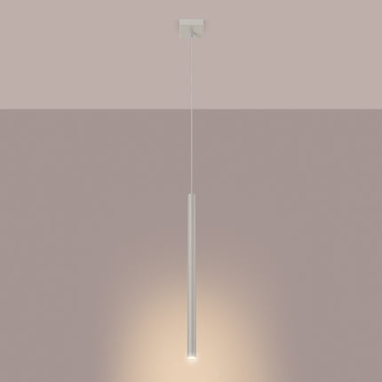 suspension halo 1 tube beige en acier, lumière allumée