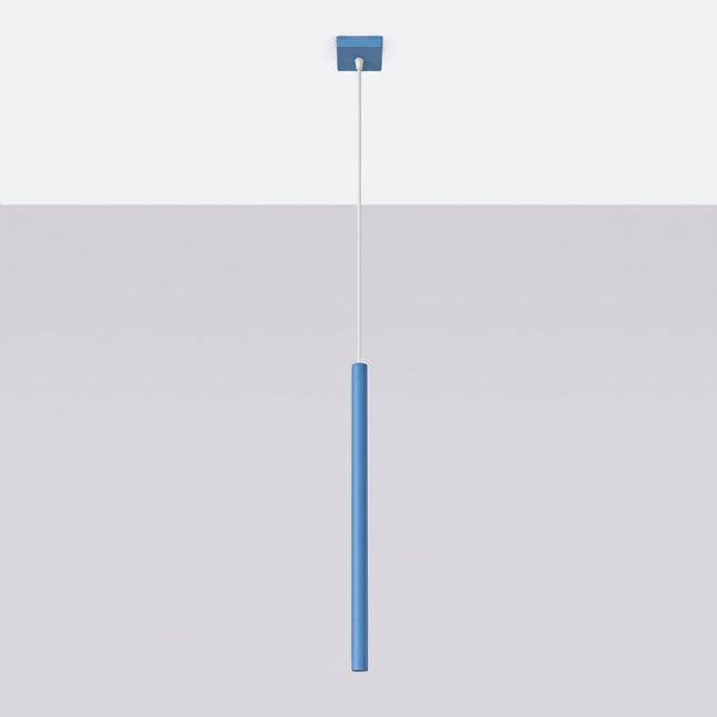 suspension halo 1 tube bleu azur en acier, vue en situation