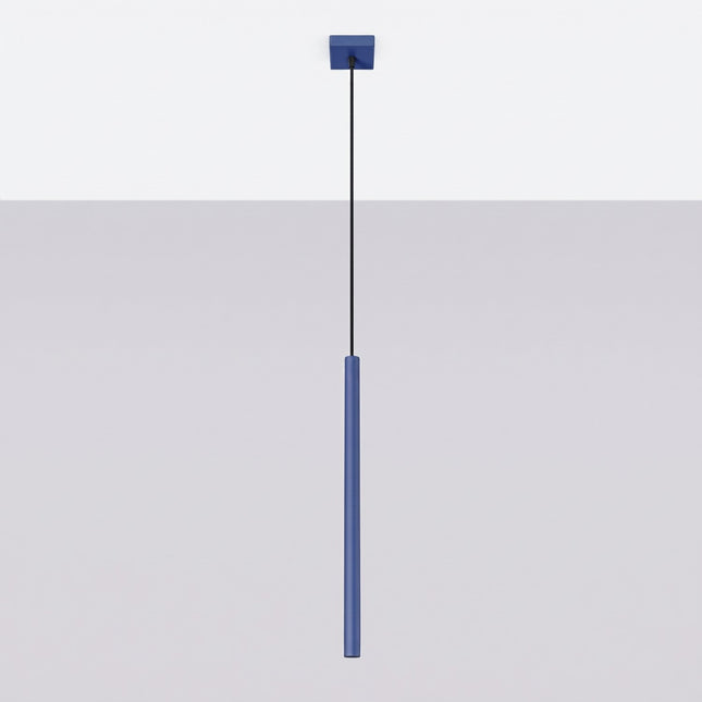 suspension halo 1 tube bleu outremer en acier, vue en situation