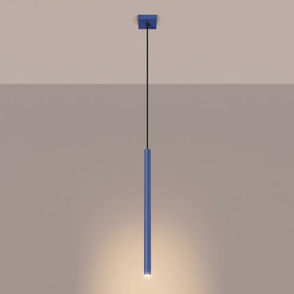 suspension halo 1 tube bleu outremer en acier, lumière allumée