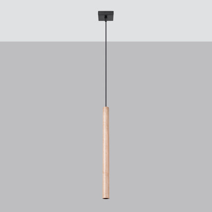 Suspension Halo 1 bois naturel, vue packshot sur fond gris et blanc mettant en valeur le grain du bois