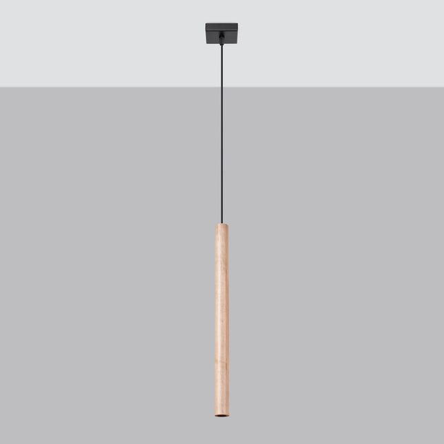 Suspension Halo 1 bois naturel, vue packshot sur fond gris et blanc mettant en valeur le grain du bois