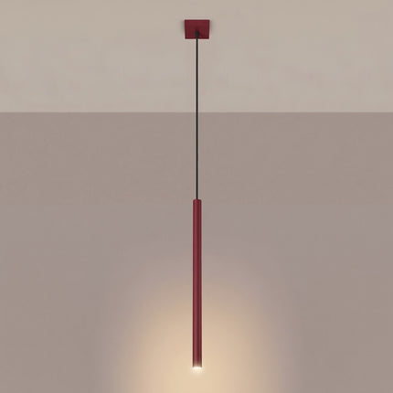 suspension halo 1 tube bordeaux en acier, lumière allumée