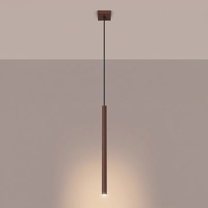 suspension halo 1 tube brun chocolat en acier, lumière allumée