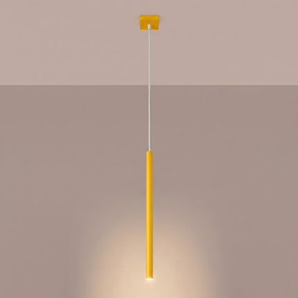 suspension halo 1 tube jaune ambré en acier, lumière allumée