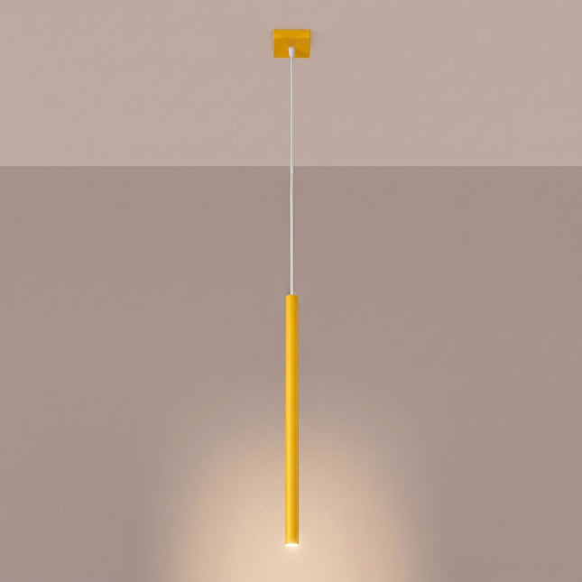 suspension halo 1 tube jaune ambré en acier, lumière allumée