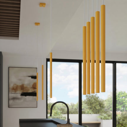 suspension halo 1 tube jaune ambré en acier, intérieur contemporain
