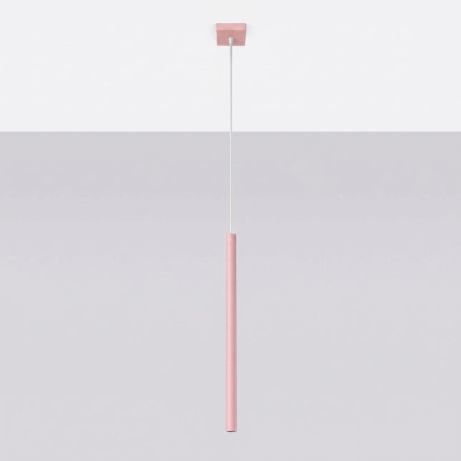 suspension halo 1 tube rose poudré en acier, vue en situation