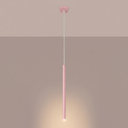 suspension halo 1 tube rose poudré en acier, lumière allumée