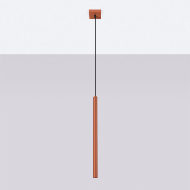 suspension halo 1 tube rouge ocre en acier, vue en situation