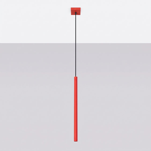 suspension halo 1 tube rouge vif en acier, vue en situation