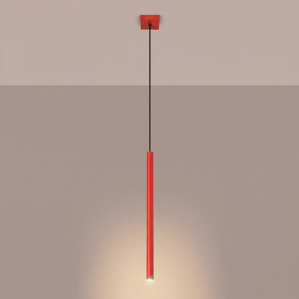 suspension halo 1 tube rouge vif en acier, lumière allumée