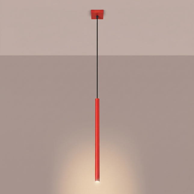 suspension halo 1 tube rouge vif en acier, lumière allumée